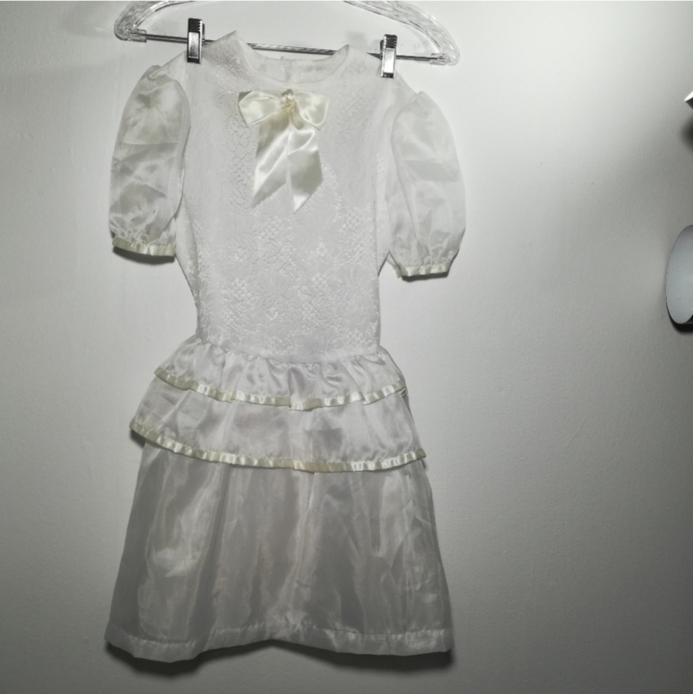 Vintage 80's Holiday Christmas White Dress Girls size 10